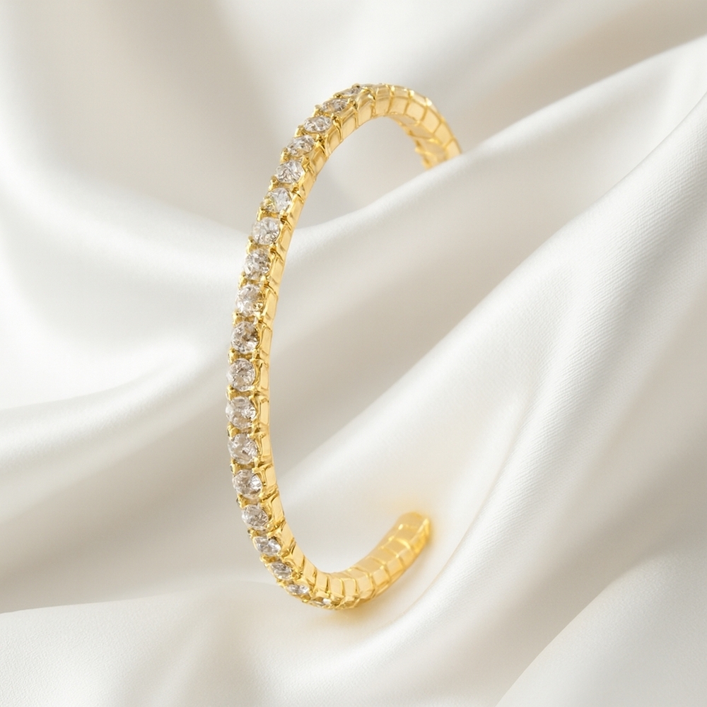 Gold Clear Crystal Stretch Bracelet | Sparkling Women's Fashion Jewelry F2